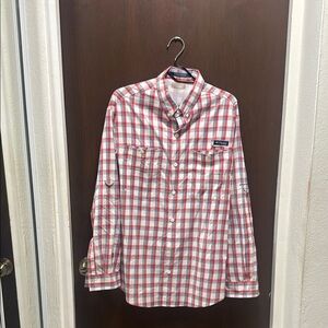 Columbia Red and White Casual Button Down Shirt